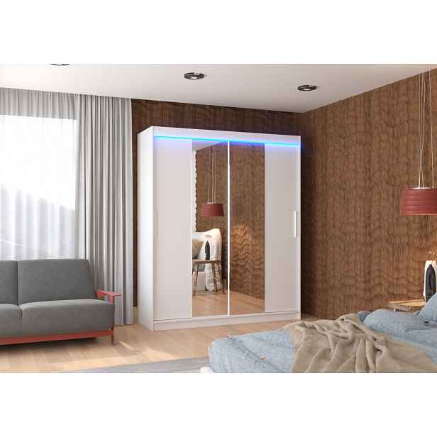 Šatní skříň se zrcadlem a LED osvětlením 180 cm EAFRA - bílá