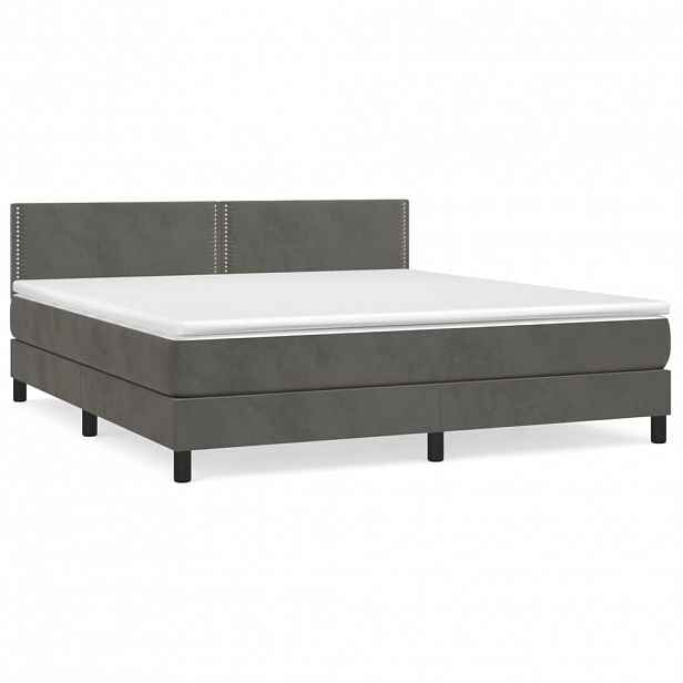 vidaXL Box spring postel s matrací tmavě šedá 160x200 cm samet