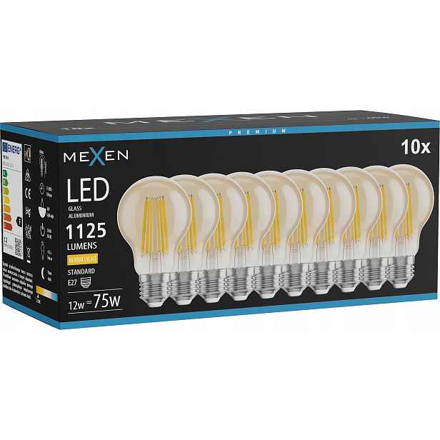 Mexen Vintis 10X Žárovka Filament Led E27 A60 12W 2700K 1125 LM Amber