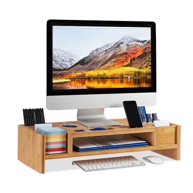Relaxdays PODSTAVEC Přírodní bambus s přihrádkami 65 cm