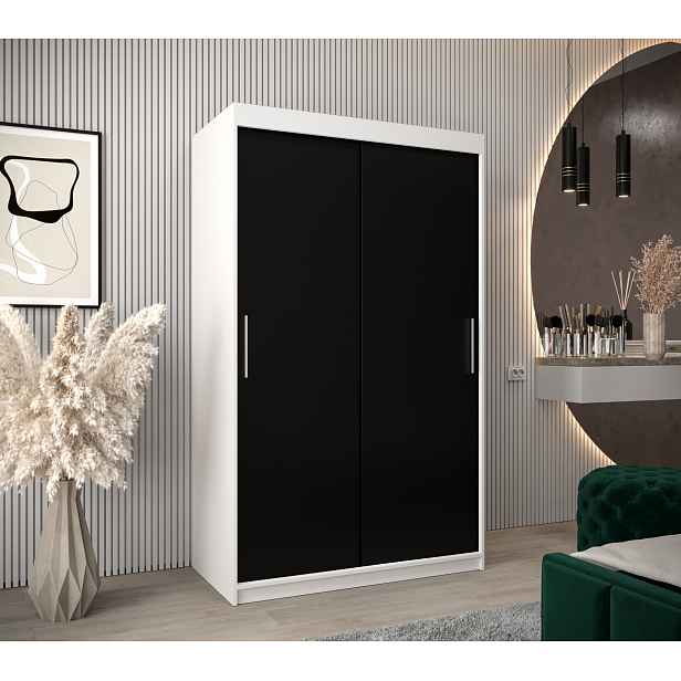 Šatní skříň Abi T0 s posuvnými dveřmi Barva korpusu: Bílá, Rozměry: 120 cm, Dveře: Černá