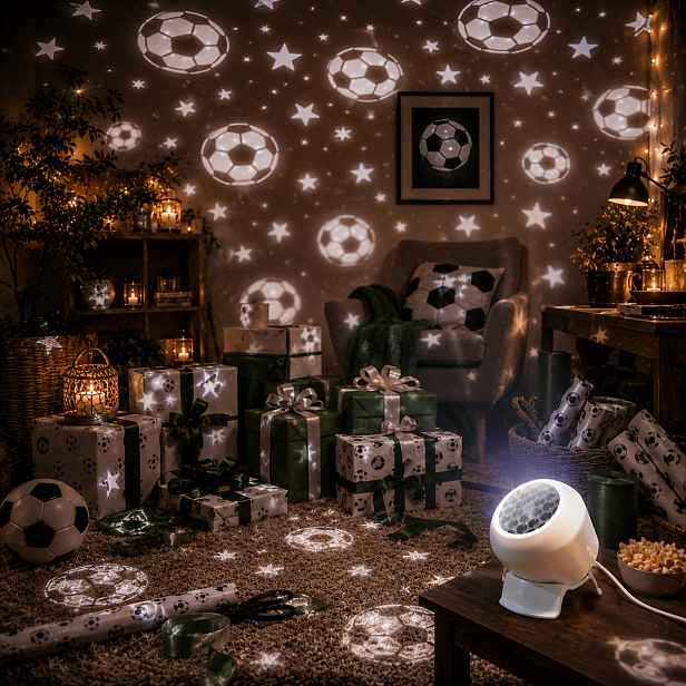 TEMU 360° Panoramatická fotbalová dynamická projekční lampa, napájená přes USB, speciálně navržená pro fotbalové fanoušky. Je ideální pro domácí