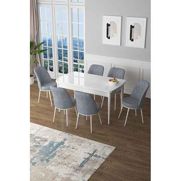 Extendable Dining Table & Chairs Set (7 Pieces) Zen - White, Grey