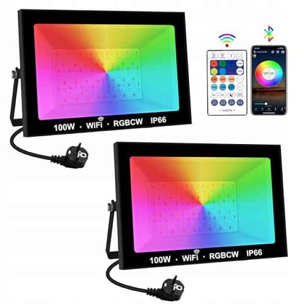 Led reflektor Venkovní Rgb 100W Wifi Bluetooth. Ovladač IP66 Zahrada Párty