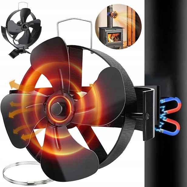 Termoelektrický Krbový Ventilátor Napájený Teplem, Stojící, 4 Lopatky