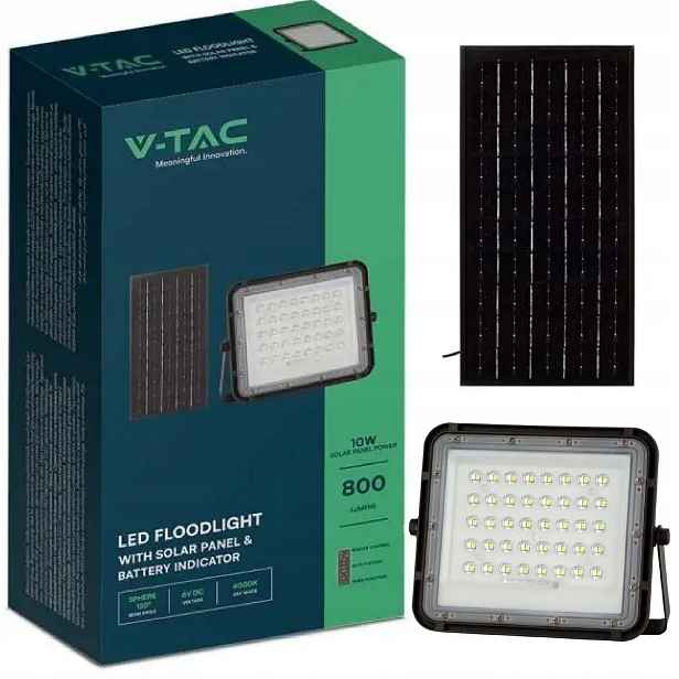 V-tac solární Led projektor 10W Osvětlovač černý halogen 800lm Nejnovější