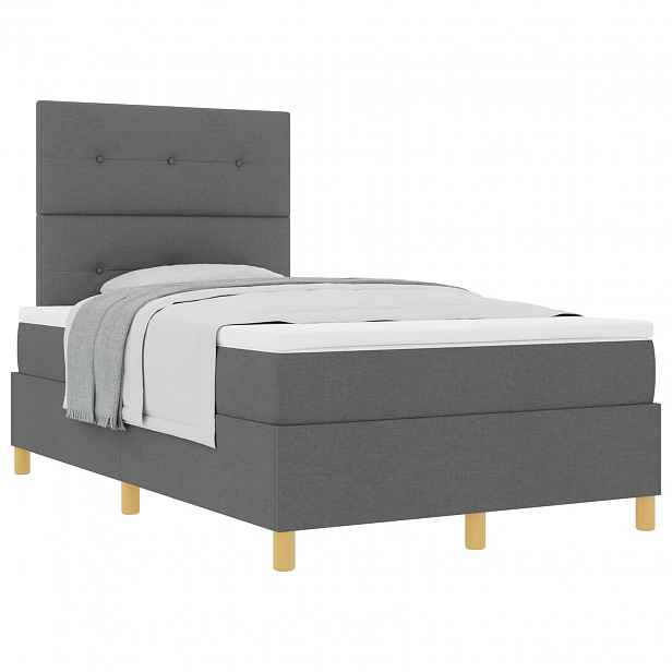 vidaXL Postel s boxspringem s čelo Tmavě šedá 120 x 200 cm textil