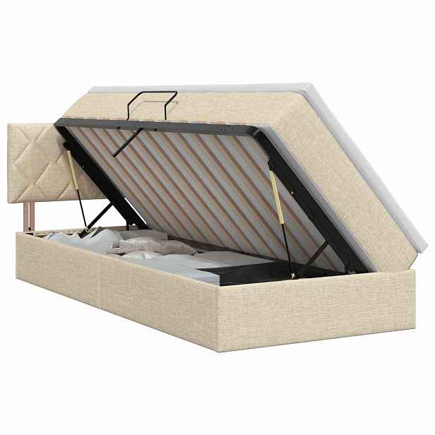 vidaXL Postel s úložným prostorem a matrací Krémová 90 x 190 cm Samet