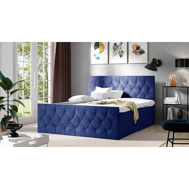 Čalouněná postel TIBOR LUX - 200x220, modrá + topper ZDARMA