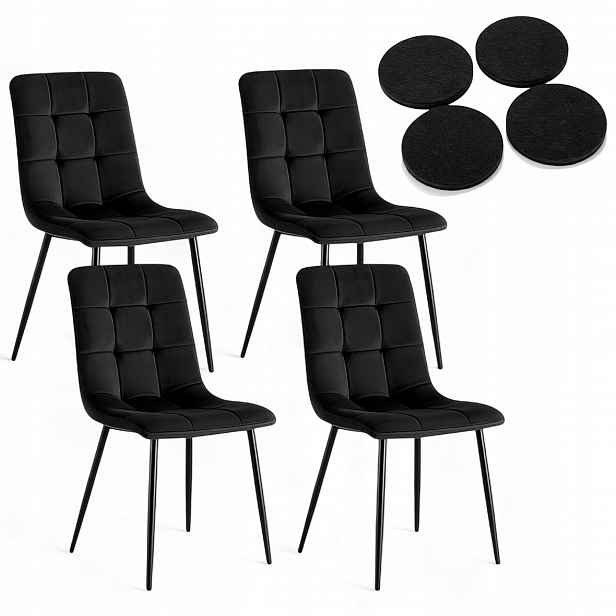Čalouněné židle Velurové Černé Set Křeslo x4 Loft Skandinávské