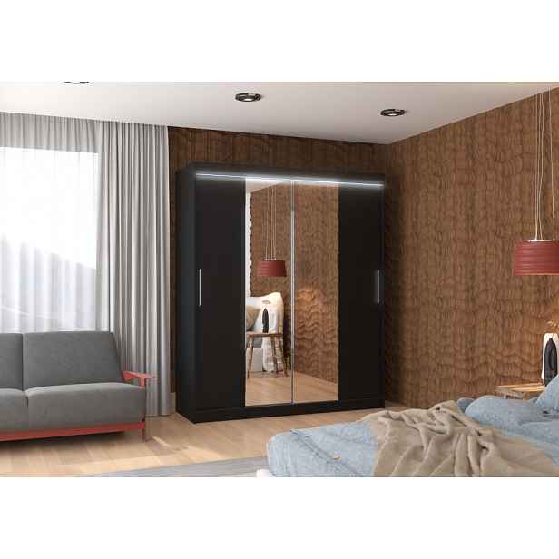 Šatní skříň se zrcadlem a LED osvětlením 180 cm EAFRA - černá