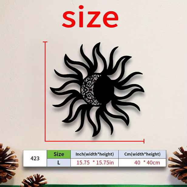 TEMU [2D Plochý] 1 ks Zen Slunce Měsíc Mandala Kovová Nástěnná - Laserem Vyřezávaná Matná Černá Zen Dekorace, Orientální Mandala Panel Vhodný do