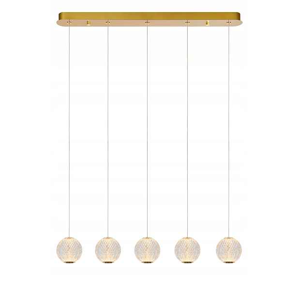 Závěsná Led lampa s křišťálovými koulemi zlatá glamour 5 bodů lišta 84 cm Lucide