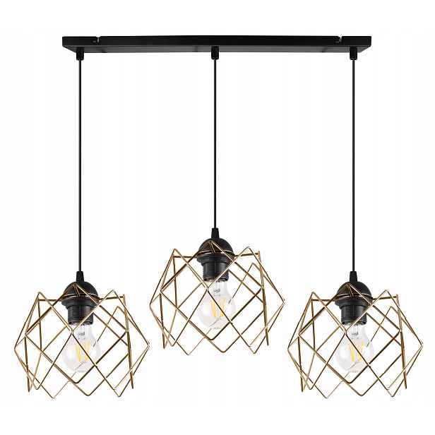 Závěsné Stropní Svítidlo Lustr Trojitá Lišta Černá Loft Zlatá Glamour