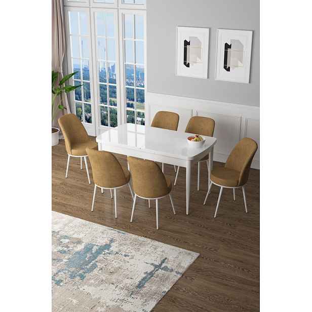 Extendable Dining Table & Chairs Set (7 Pieces) Zen - White, Cappuccino