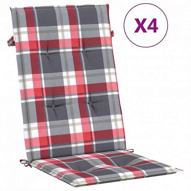 vidaXL Podušky židle vysoké opěradlo 4 ks červené kárované 120x50x3 cm