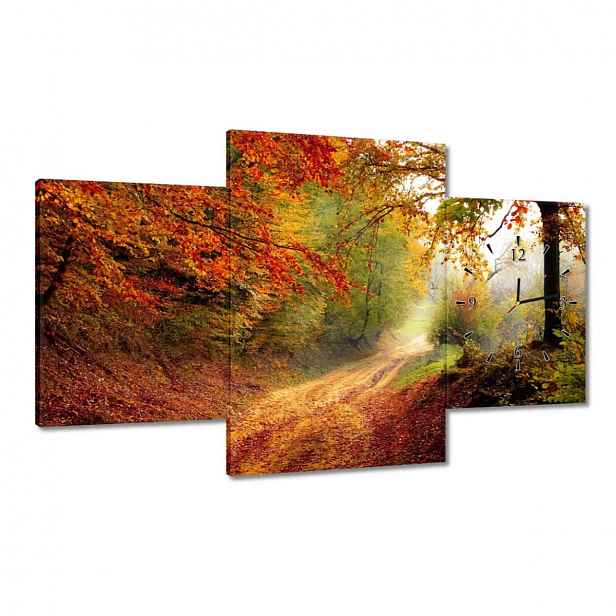 Hodiny 100x60 Cesta v lese podzim