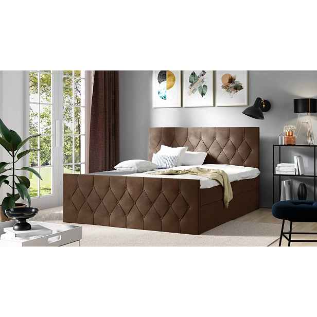 Čalouněná postel TIBOR LUX - 200x220, hnědá + topper ZDARMA