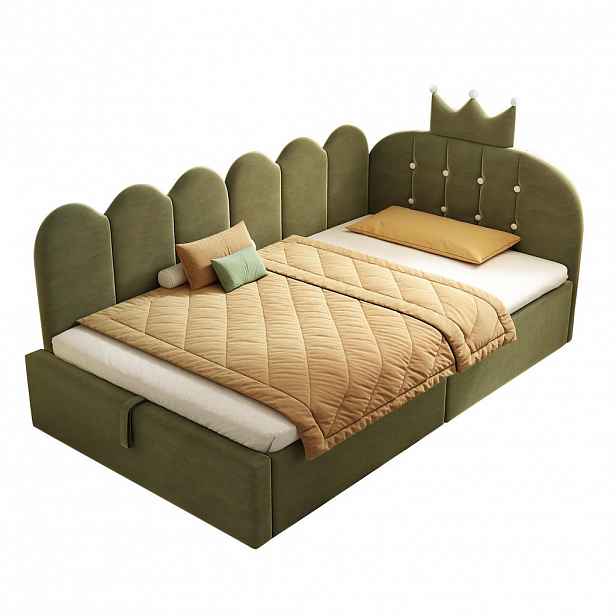 CHICFURN ČALOUNĚNÁ POSTEL 90/190 cm v zelené barvě s úložným prostorem ze sametu