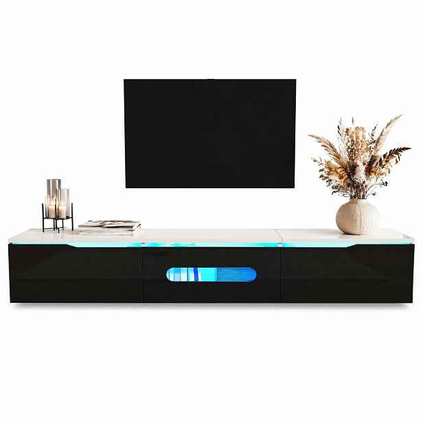 STILVORA TV STOLEK černobílý s LED osvětlením v 16 barvách, nástěnný, 180×35×30 cm