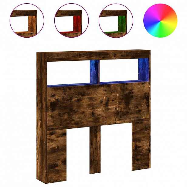 vidaXL Čelo postele s úložným prostorem a LED kouřový dub 100x17x102cm