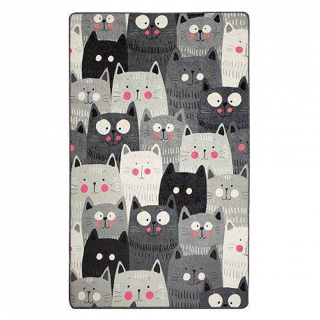 Šedý dětský protiskluzový koberec Chilai Cats, 140 x 190 cm