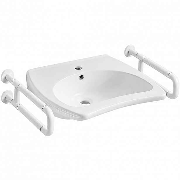 Umyvadlo keramické pro handicapované Tina + 2x madlo bílá - nástěnné - bílá lesklá - 62x53 cm
