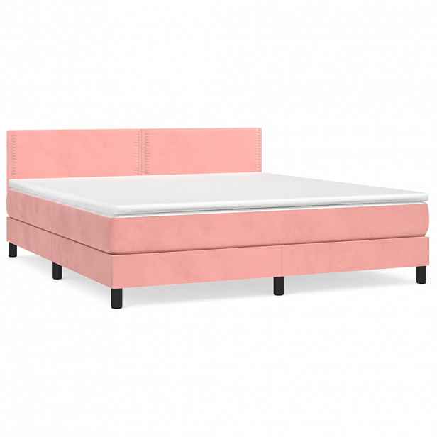 vidaXL Box spring postel s matrací růžová 180x200 cm samet