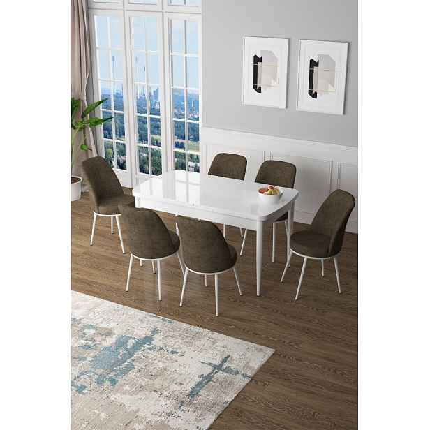 Extendable Dining Table & Chairs Set (7 Pieces) Zen - White, Brown