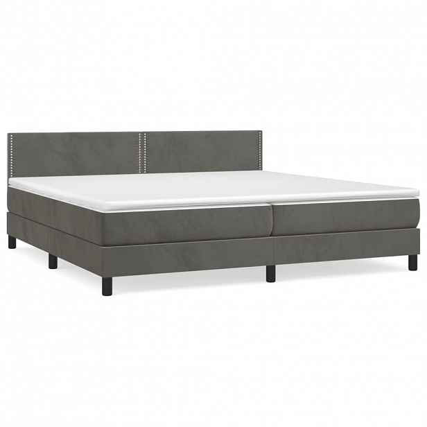 vidaXL Box spring postel s matrací tmavě šedá 200x200 cm samet