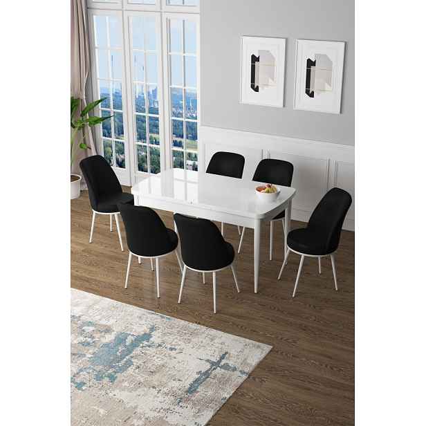 Extendable Dining Table & Chairs Set (7 Pieces) Zen - White, Black