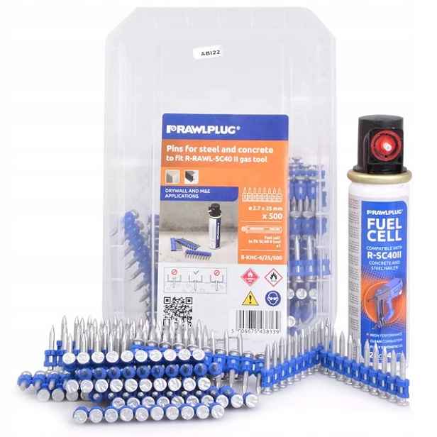 Hřebíky do betonu 2,7x38 mm Rawlplug 500 ks plyn do depozice 40 ml
