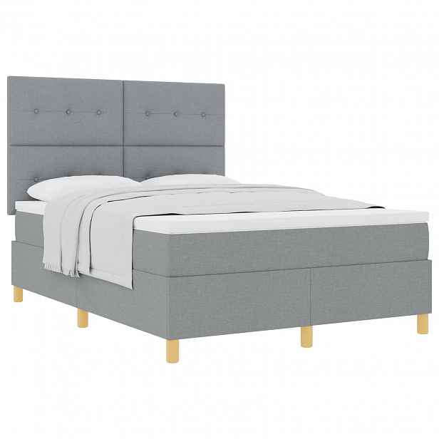 vidaXL Postel s boxspringem s čelo Světle šedá 140 x 190 cm textil