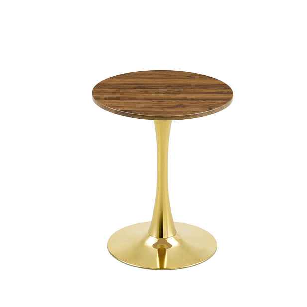 Redom ODKLÁDACÍ stolek 60/60/72 cm s kulatou deskou z MDF a kovovou podnoží v retro stylu, Zlatá/Ořechová