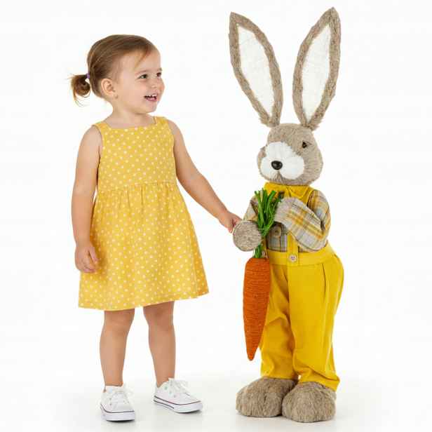 Zajíc 78 cm Velká velikonoční figurka Pan Velikonoční králík XXL slaměný