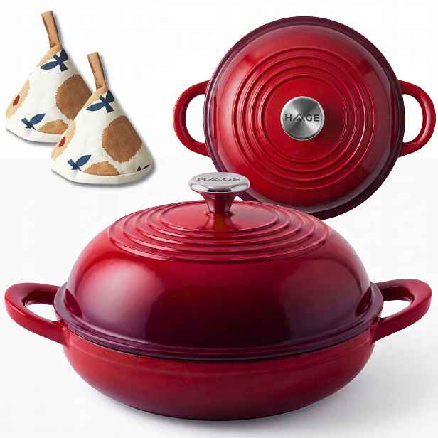 Pekáč Na Pečení Chleba Hrnec 26 CM Plynová Trouba Červená