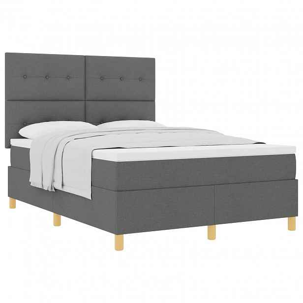 vidaXL Postel s boxspringem s čelo Tmavě šedá 140 x 190 cm textil