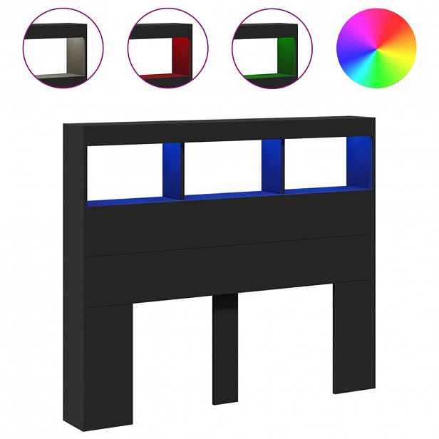 vidaXL Čelo postele s úložným prostorem a LED černé 120 x 17 x 102 cm