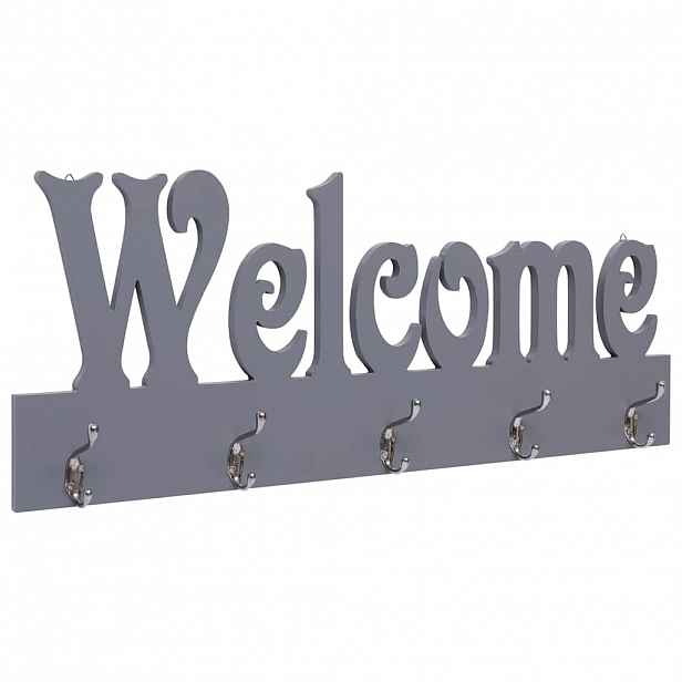 vidaXL Nástěnný věšák WELCOME šedý 74 x 29,5 cm