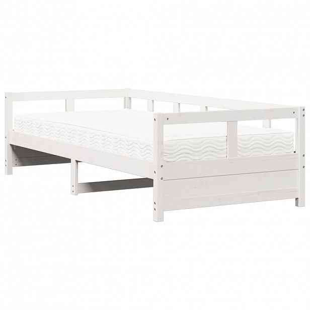 vidaXL Válenda s matrací bílá 90 x 200 cm masivní borovice