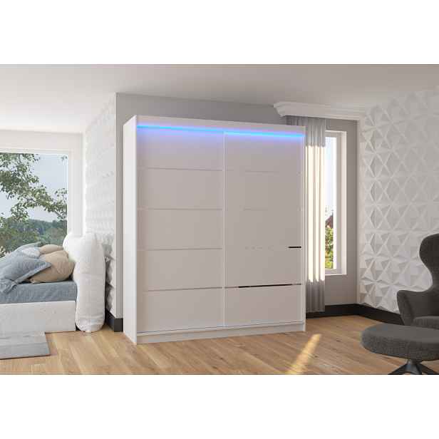 Skříň s posuvnými dveřmi a LED osvětlením 180 cm NABNA - bílá