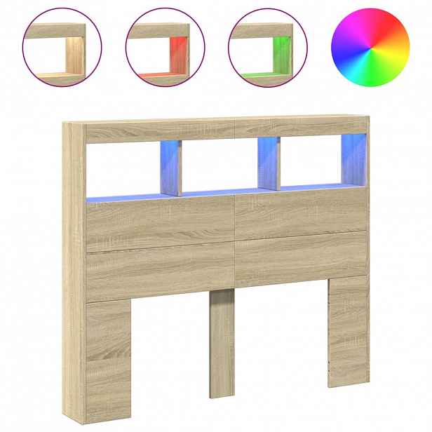 vidaXL Čelo postele s úložným prostorem a LED dub sonoma 120x17x102 cm