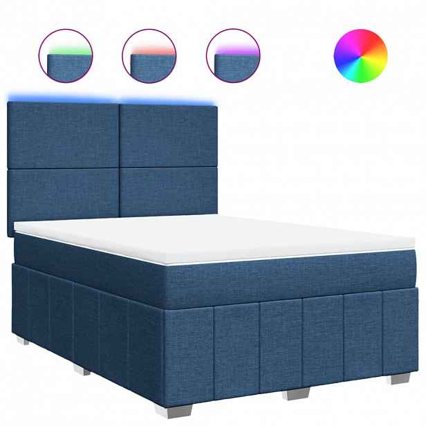 vidaXL Box spring postel s matrací modrá 160x200 cm textil