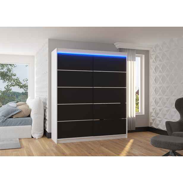 Skříň s posuvnými dveřmi a LED osvětlením 180 cm NABNA - bílá / černá