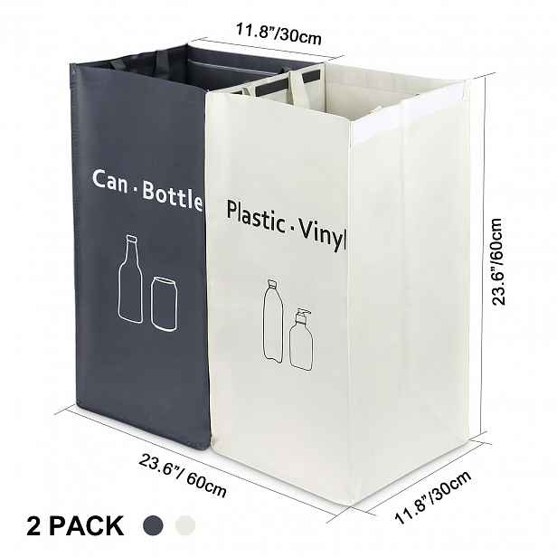 TEMU PACK, Bílé, Šedé Recyklační Sáčky s Uchy 2 Balení 28 Galonů na Třídění Odpadků pro Kuchyni, Domácnost, Kancelář, Vysoce Odolné Voděodolné Tkané