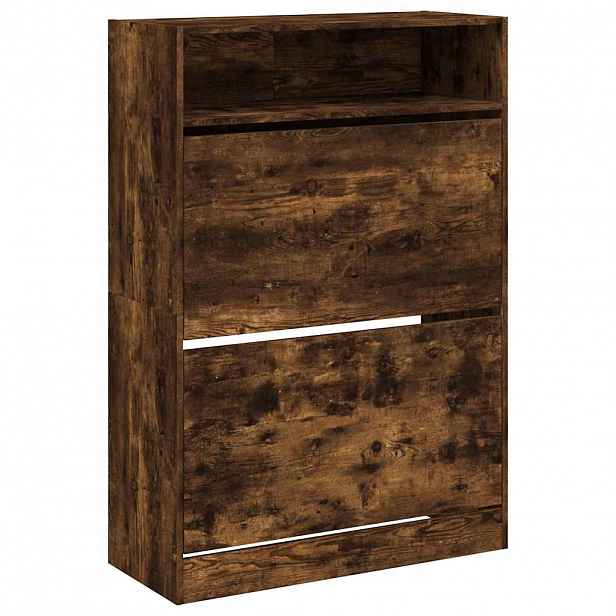 vidaXL Botník se 2 výklopnými zásuvkami kouřový dub 80 x 34 x 116 cm