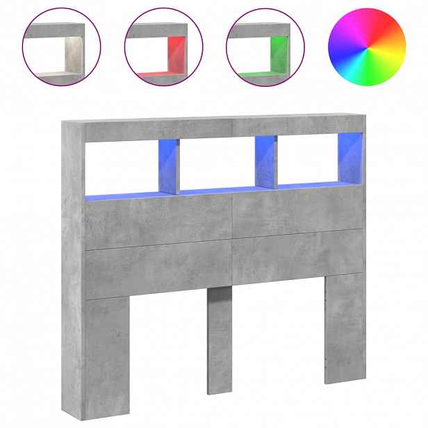 vidaXL Čelo postele úložný prostor a LED betonově šedé 120x17x102 cm