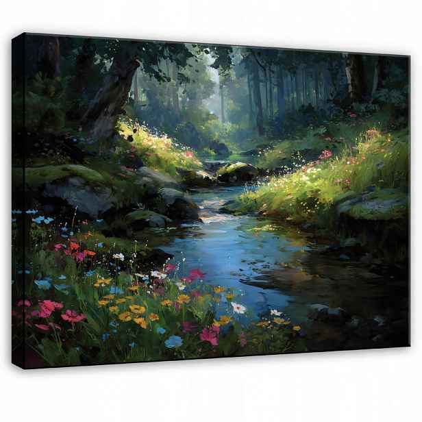 Wallarena OBRAZ na plátně Lesní řeka Zelená 60x40 cm