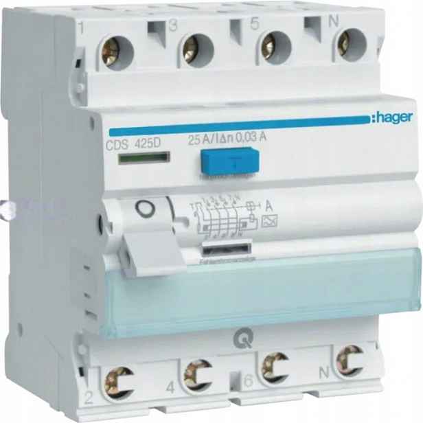 Hager Protector Currents 25A 4P 30mA CDS425D