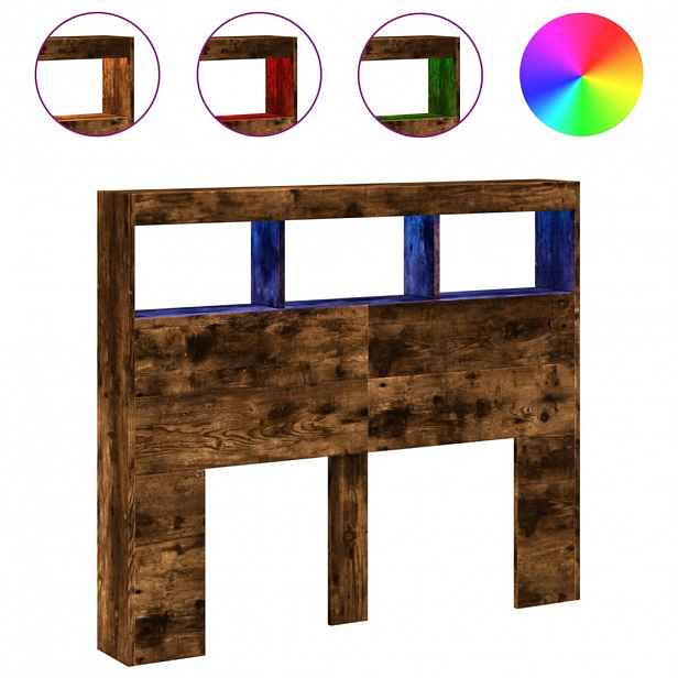 vidaXL Čelo postele s úložným prostorem a LED kouřový dub 120x17x102cm